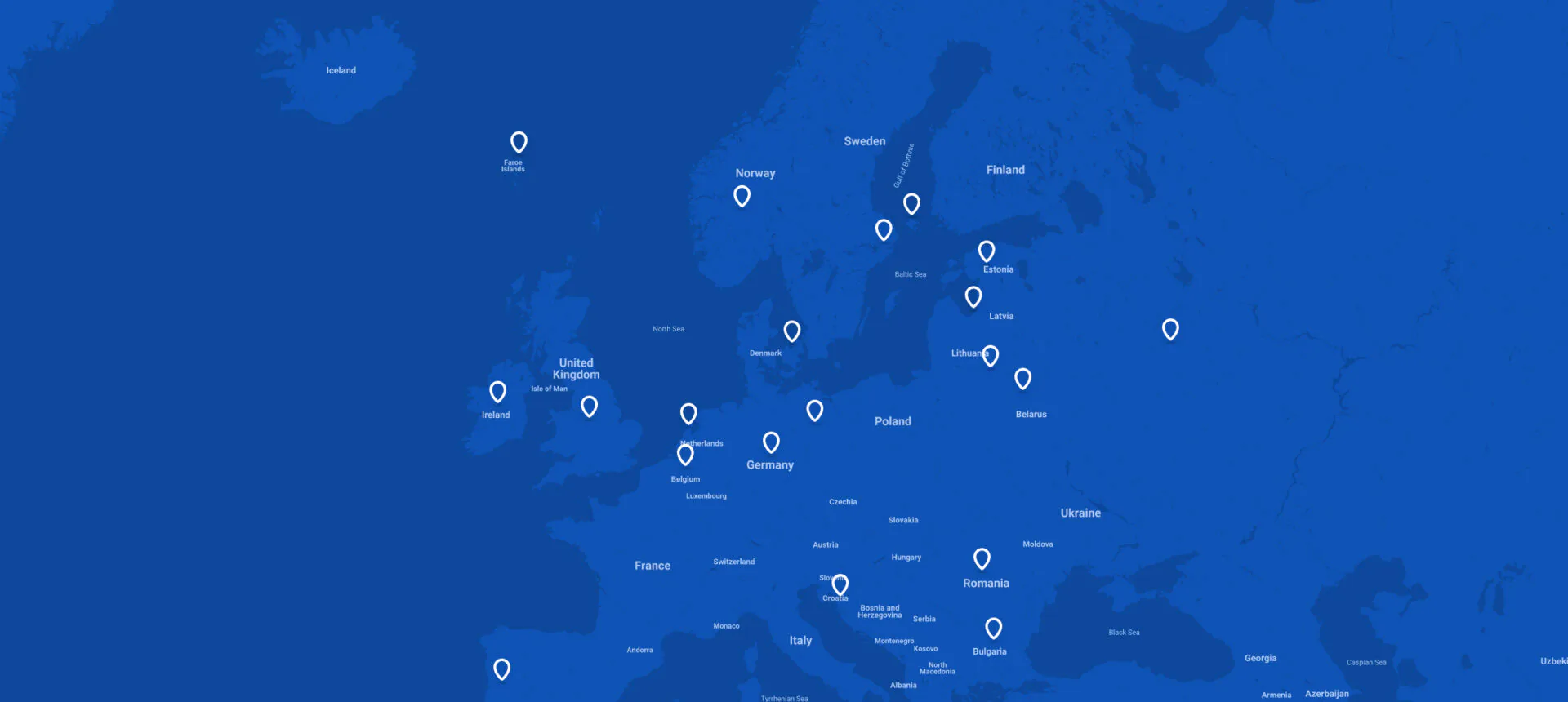 Standortkarte der internationalen Projekte von Top Marine in Europa und darüber hinaus